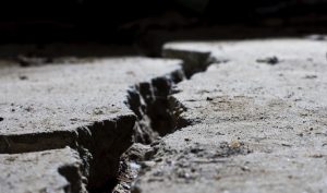 Cracked foundation in the basement of a house in Arlington Heights, Illinois