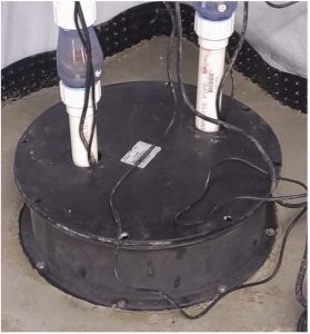 Sump pump installation at a house in Highland Park, Illinois