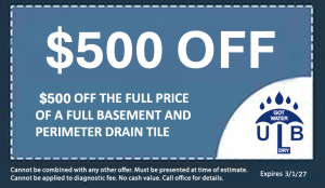 $500 Off the Full Price of a Full Basement and Perimeter Drain Tile
